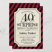 Invitation Surprise 40e fête d'anniversaire - Black Red Strip (Devant / Derrière)