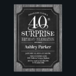 Invitation Surprise 40e fête d'anniversaire - Chalkboard Whit<br><div class="desc">Rustic Surprise 40th Birthday Celebration Invitation. Design élégant et élégant en motif noir,  blanc et gris. Comprend une police de script élégante. M'envoyer un message si vous avez besoin d'une plus grande personnalisation</div>