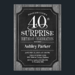 Invitation Surprise 40e fête d'anniversaire - Chalkboard Whit<br><div class="desc">Rustic Surprise 40th Birthday Celebration Invitation. Design élégant et élégant en motif noir,  blanc et gris. Comprend une police de script élégante. M'envoyer un message si vous avez besoin d'une plus grande personnalisation</div>