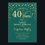 Invitation Surprise 40e fête d'anniversaire - Emerald Green G<br><div class="desc">Invitation surprise 40e anniversaire de fête. Design élégant en or vert émeraude et faux parties scintillant. Fonctionne la police de script et les confettis de diamants. Salut à 40 ans ! Message-moi si vous avez besoin d'une personnalisation plus poussée.</div>