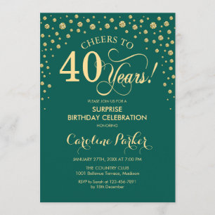Invitation Surprise 40e fête d'anniversaire - Emerald Green G