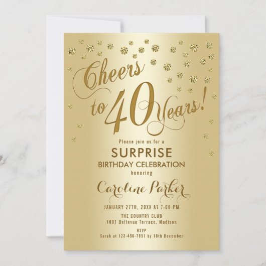 Invitation Surprise 40e fête d'anniversaire - Gold (Devant)