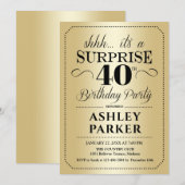 Invitation Surprise 40e fête d'anniversaire - Gold (Devant / Derrière)