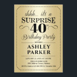 Invitation Surprise 40e fête d'anniversaire - Gold<br><div class="desc">Invitation surprise 40e anniversaire de fête. Design simple et classe en or et noir. Doté d'un faux motif de feuille d'or et d'une police de script élégante. Célébration anniversaire surprise pour l'homme ou la femme. Peut être customisé à n'importe quel âge!</div>