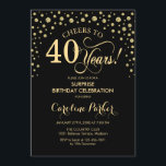 Invitation Surprise 40e fête d'anniversaire - Gold Black<br><div class="desc">Invitation surprise 40e anniversaire de fête. Design élégant en or noir et faux parties scintillant. Fonctionne la police de script et les confettis de diamants. Salut à 40 ans ! Message-moi si vous avez besoin d'une personnalisation plus poussée.</div>