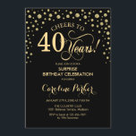 Invitation Surprise 40e fête d'anniversaire - Gold Black<br><div class="desc">Invitation surprise 40e anniversaire de fête. Design élégant en or noir et faux parties scintillant. Fonctionne la police de script et les confettis de diamants. Salut à 40 ans ! Message-moi si vous avez besoin d'une personnalisation plus poussée.</div>