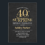 Invitation Surprise 40e fête d'anniversaire - Gold Black<br><div class="desc">Rustic Surprise 40th Birthday Celebration Invitation. Design élégant et élégant en tableau noir et motif en or parties scintillant faux. Comprend une police de script élégante. Message-moi si vous avez besoin d'une personnalisation plus poussée.</div>