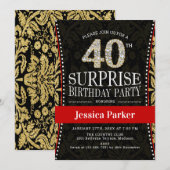 Invitation Surprise 40e fête d'anniversaire - Gold Black Red (Devant / Derrière)