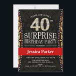 Invitation Surprise 40e fête d'anniversaire - Gold Black Red<br><div class="desc">Surprise 40ème anniversaire invitation pour les femmes. Elégante carte invitation en fausse parties scintillant or,  noir et rouge. Caractéristiques police de script de typographie et lettres de losange. Parfait pour une fête surprise anniversaire adulte.</div>