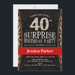 Invitation Surprise 40e fête d'anniversaire - Gold Black Red<br><div class="desc">Surprise 40ème anniversaire invitation pour les femmes. Elégante carte invitation en fausse parties scintillant or,  noir et rouge. Caractéristiques police de script de typographie et lettres de losange. Parfait pour une fête surprise anniversaire adulte.</div>