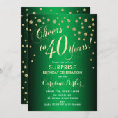 Invitation Surprise 40e fête d'anniversaire - Gold Green (Devant / Derrière)