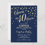 Invitation Surprise 40e fête d'anniversaire - Gold Navy<br><div class="desc">Surprise 40th Birthday Party Invitation Design élégant avec fausse parties scintillant or et bleu marine. Comprend une police de script et des confettis. Salut à 40 ans ! Message-moi si vous avez besoin d'un âge personnalisé.</div>