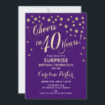 Invitation Surprise 40e fête d'anniversaire - Gold Purple<br><div class="desc">Surprise 40th Birthday Party Invitation Design élégant avec fausse parties scintillant or et violet. Comprend une police de script et des confettis. Salut à 40 ans ! Message-moi si vous avez besoin d'un âge personnalisé.</div>