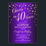 Invitation Surprise 40e fête d'anniversaire - Gold Purple<br><div class="desc">Invitation surprise 40e anniversaire de fête. Design élégant avec parties scintillant en or et violet. Comprend une police de script et des confettis. Salut à 40 ans ! Message-moi si vous avez besoin d'un âge personnalisé.</div>