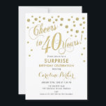 Invitation Surprise 40e fête d'anniversaire - Gold White<br><div class="desc">Surprise 40th Birthday Party Invitation Design élégant avec fausse parties scintillant or et blanc. Comprend une police de script et des confettis. Salut à 40 ans ! Message-moi si vous avez besoin d'un âge personnalisé.</div>