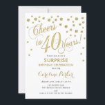 Invitation Surprise 40e fête d'anniversaire - Gold White<br><div class="desc">Surprise 40th Birthday Party Invitation Design élégant avec fausse parties scintillant or et blanc. Comprend une police de script et des confettis. Salut à 40 ans ! Message-moi si vous avez besoin d'un âge personnalisé.</div>