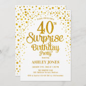 Invitation Surprise 40e fête d'anniversaire - Gold & White (Devant / Derrière)