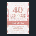 Invitation Surprise 40e fête d'anniversaire - Rose Gold White<br><div class="desc">Invitation surprise 40e anniversaire de fête en or blanc et rose. Elégante carte invitation avec fausse parties scintillant rose or et diamants. Design classique parfait pour une soirée élégante. S'il vous plaît,  envoyez-moi un message si vous avez besoin d'un âge personnalisé.</div>