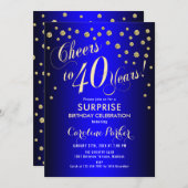 Invitation Surprise 40e fête d'anniversaire - Royal Blue Gold (Devant / Derrière)