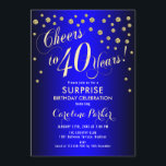 Invitation Surprise 40e fête d'anniversaire - Royal Blue Gold<br><div class="desc">Surprise 40th Birthday Party Invitation Design élégant en faux or parties scintillant et bleu royal. Comprend une police de script et des confettis. Salut à 40 ans ! Message-moi si vous avez besoin d'un âge personnalisé.</div>