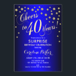Invitation Surprise 40e fête d'anniversaire - Royal Blue Gold<br><div class="desc">Surprise 40th Birthday Party Invitation Design élégant en faux or parties scintillant et bleu royal. Comprend une police de script et des confettis. Salut à 40 ans ! Message-moi si vous avez besoin d'un âge personnalisé.</div>