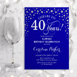 Invitation Surprise 40e fête d'anniversaire - Royal Blue Silv<br><div class="desc">Invitation surprise 40e anniversaire de fête. Design élégant en bleu royal et faux argent parties scintillant. Fonctionne la police de script et les confettis de diamants. Salut à 40 ans ! Message-moi si vous avez besoin d'une personnalisation plus poussée.</div>