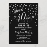 Invitation Surprise 40e fête d'anniversaire - Silver Black<br><div class="desc">Surprise 40th Birthday Party Invitation Design élégant avec fausse parties scintillant argent et noir. Comprend une police de script et des confettis. Salut à 40 ans ! Message-moi si vous avez besoin d'un âge personnalisé.</div>