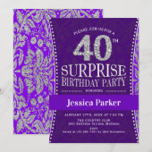 Invitation Surprise 40e fête d'anniversaire - Silver Purple (Devant / Derrière)