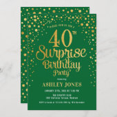 Invitation Surprise 40e fête d'anniversaire - Vert & Or (Devant / Derrière)