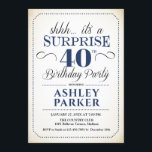 Invitation Surprise 40e fête d'anniversaire - White Navy<br><div class="desc">Invitation surprise 40e anniversaire de fête. Design simple et élégant,  blanc,  bleu marine et noir. Comprend une police de script élégante. Célébration anniversaire surprise pour l'homme ou la femme. Peut être customisé à n'importe quel âge!</div>