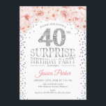 Invitation Surprise 40e fête d'anniversaire - White Silver Pi<br><div class="desc">Invitation surprise 40e anniversaire de fête. Design élégant en faux parties scintillant argent,  blanc et rose. Comprend des confettis,  des caractères de script et des fleurs roses d'aquarelle. Message-moi si vous avez besoin d'une personnalisation plus poussée.</div>