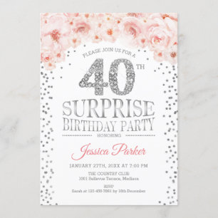 Invitation Surprise 40e fête d'anniversaire - White Silver Pi
