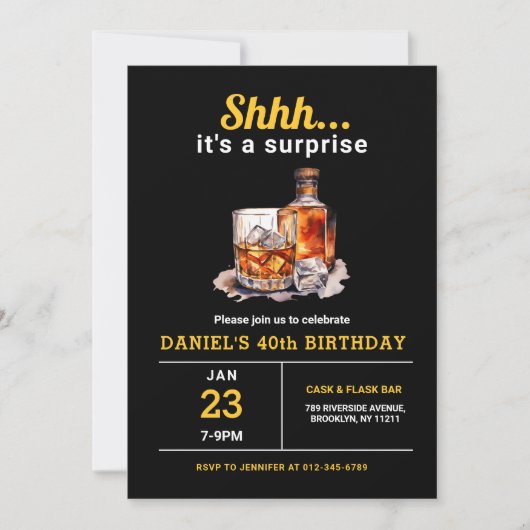 Invitation Surprise 40e Whiskey Bourbon fête d'anniversaire (Devant)