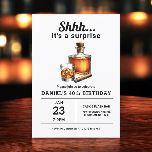 Invitation Surprise 40e Whiskey Cigar Bourbon fête d'annivers