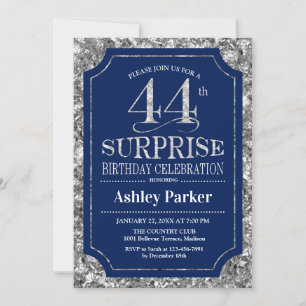 Invitation Surprise 44e fête d'anniversaire - Silver Navy Blu