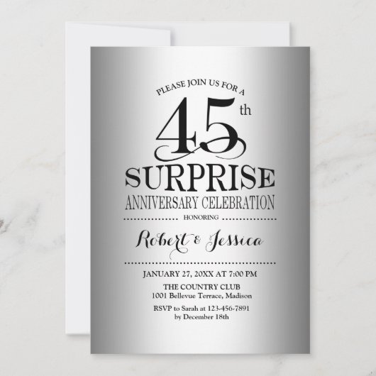 Invitation Surprise 45e anniversaire de Mariage - Argent (Devant)