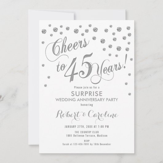 Invitation Surprise 45e anniversaire de mariage - Blanc & Arg (Devant)