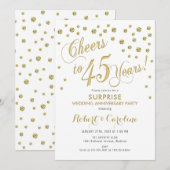 Invitation Surprise 45e anniversaire de mariage - Blanc et or (Devant / Derrière)