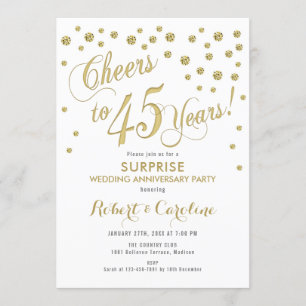 Invitation Surprise 45e anniversaire de mariage - Blanc & Or