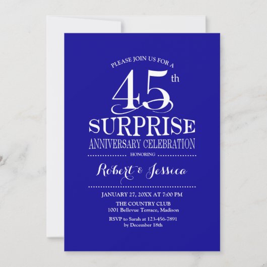 Invitation Surprise 45e anniversaire de mariage - Bleu Blanc (Devant)