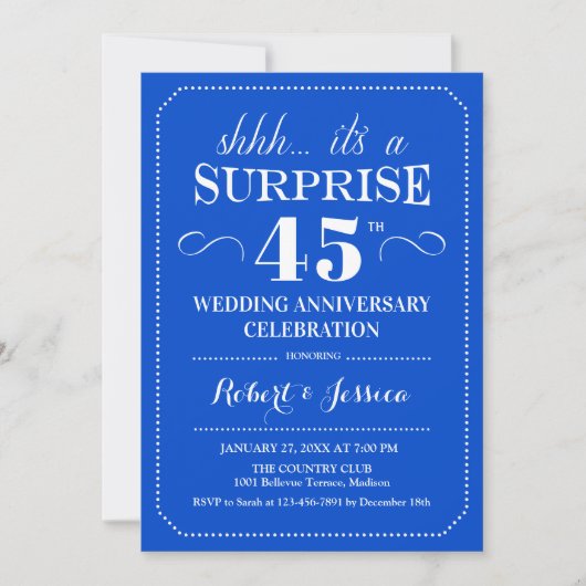 Invitation Surprise 45e anniversaire de mariage - Bleu saphir (Devant)