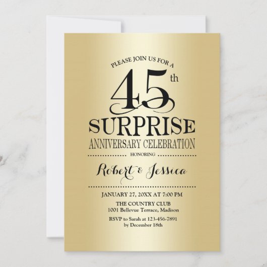 Invitation Surprise 45e anniversaire de mariage - Or (Devant)