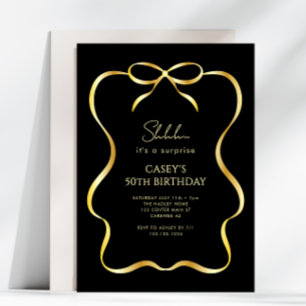 Invitation surprise 50 ans avec ruban bow doré