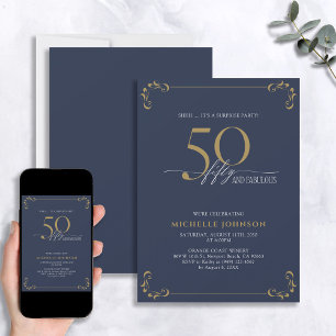 Invitation Surprise 50 & Fabuleux Bleu Blanc & Or Anniversair