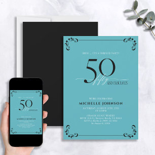 Invitation Surprise 50 & Fabuleux Turquoise & Noir Anniversai