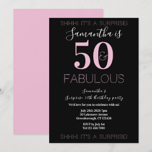 Invitation Surprise 50e anniversaire 50 Fabuleux Noir Rose