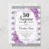 Invitation Surprise 50e anniversaire - Argent blanc violet (Devant)