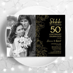 Invitation Surprise 50e anniversaire avec photo Black Gold