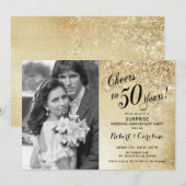 Invitation Surprise 50e anniversaire avec photo - Gold (Devant / Derrière)