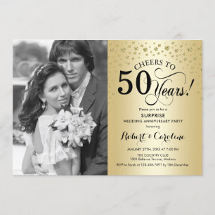 Invitation Surprise 50e anniversaire avec Photo Gold Black
